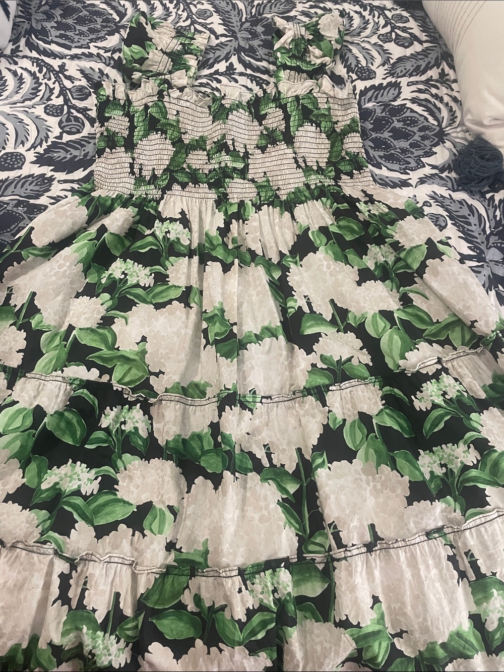 Hill House White and Green Floral Midi Dress